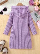 Girls' Long Sleeve Hooded Ribbed Ribbed Unicorn Pattern Casual Dress, Suitable For Travel & Vacation, Autumn/Winter
